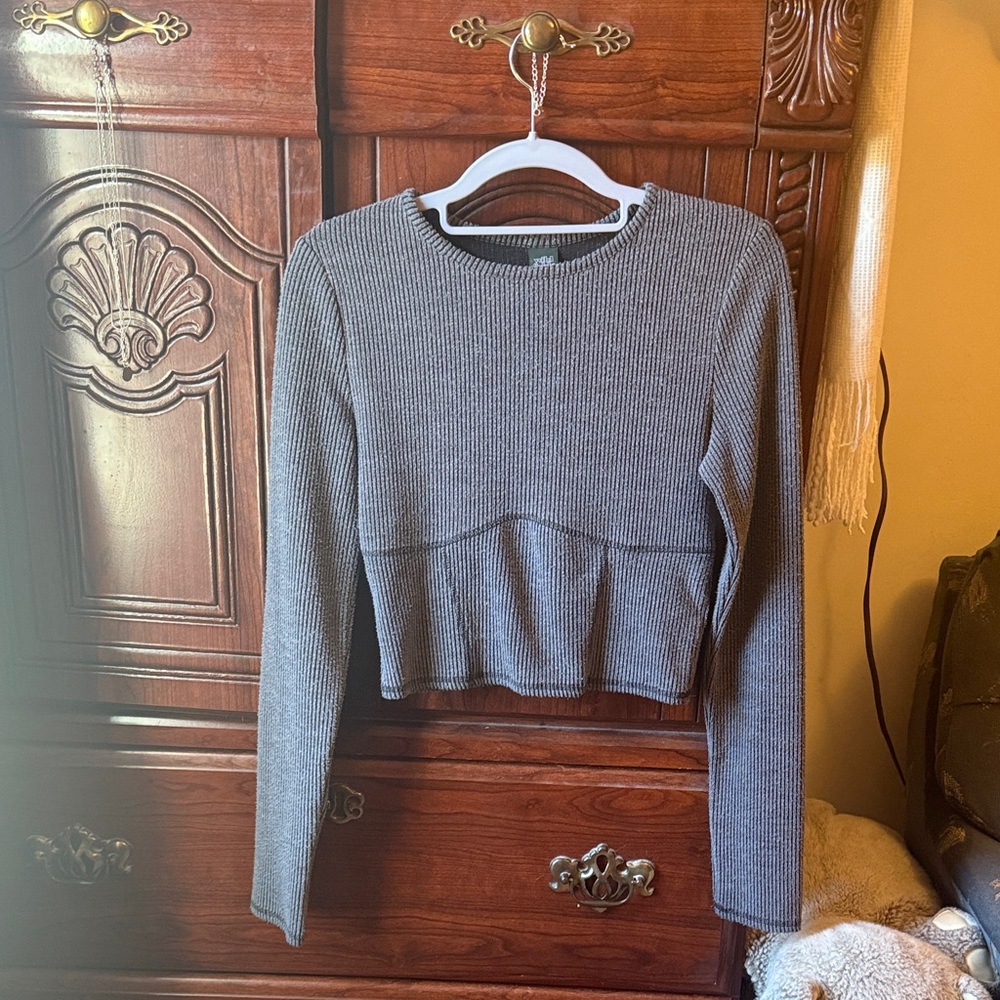 Wild Fable Gray Ribbed Cropped Sweater
